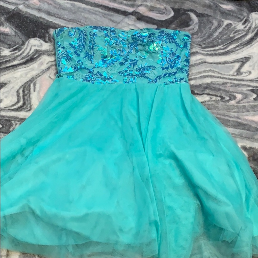 Teal Strapless Dress